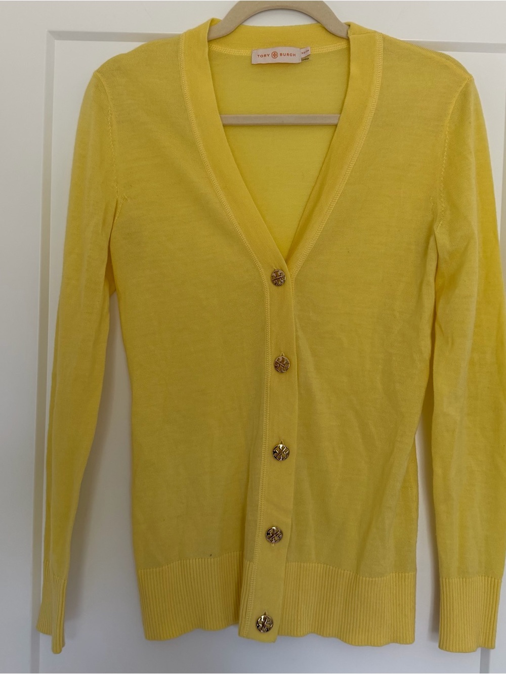 Tory Burch Yellow V-Neck Button Cardigan Sweater